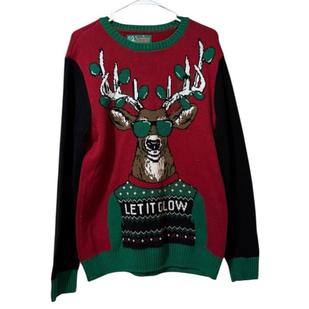 Ugly Christmas‎ Sweater Men Size Medium  Let It Glow Reindeer Sweater Holiday